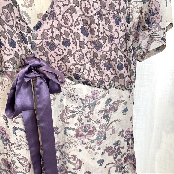 Cote Femme Silk Lavender Based Floral Short Sleeve Top - Size 38 - U.S. 6 - Picture 6 of 6